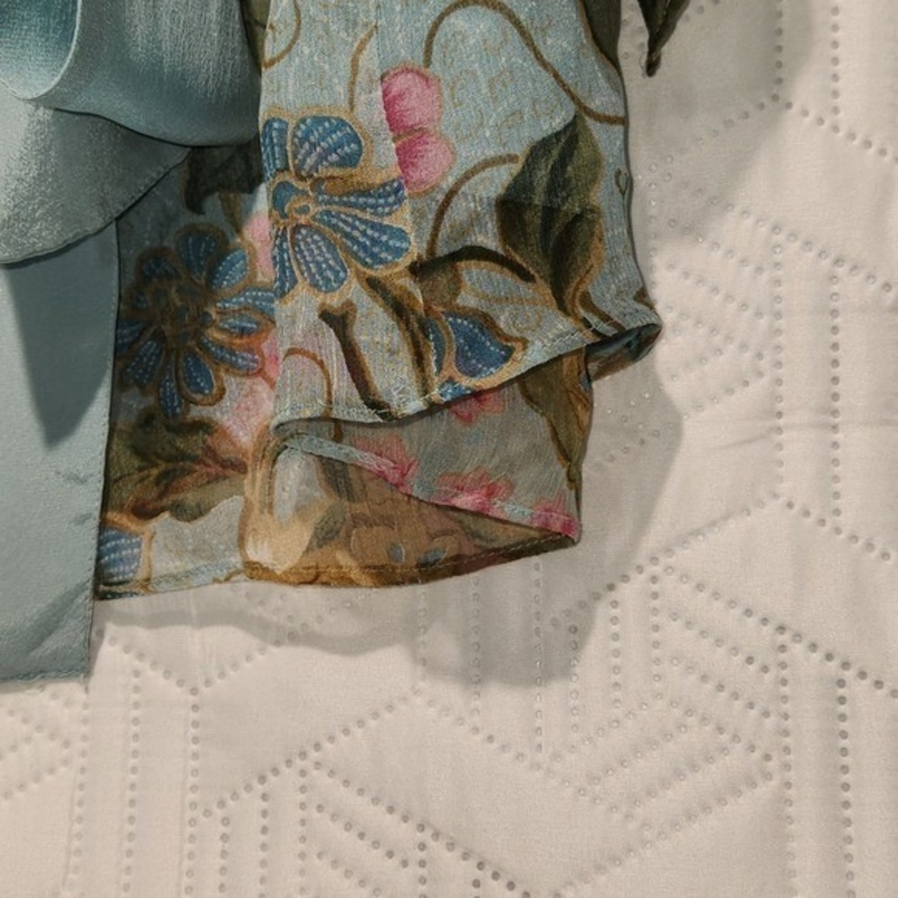 Silkland blouse women Y2K Vtg Floral Tie Embellished Belt Romantic Fairy med. - Picture 15 of 16